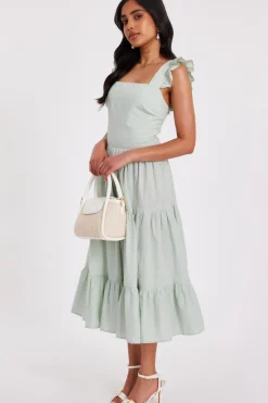 Quiz Petite Sage Tiered Midi Dress Best