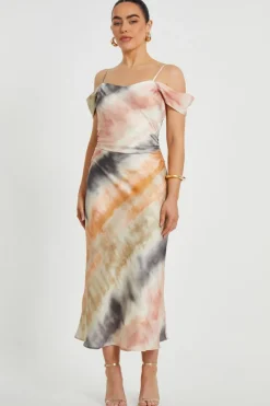 Quiz Petite Satin Marble Print Midaxi Dress Hot