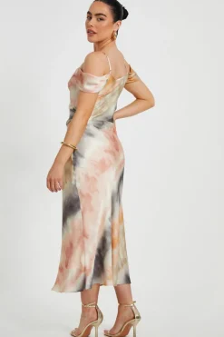 Quiz Petite Satin Marble Print Midaxi Dress Hot