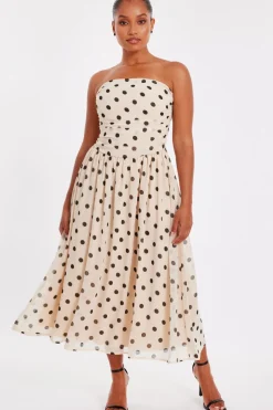 Quiz Petite Stone Chiffon Polka Dot Midi Dress Sale