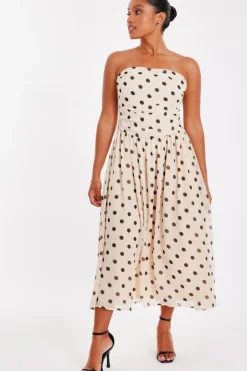 Quiz Petite Stone Chiffon Polka Dot Midi Dress Sale