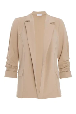 Quiz Petite Ruched Sleeve Blazer Stone Clearance