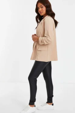Quiz Petite Ruched Sleeve Blazer Stone Clearance