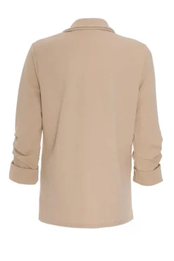 Quiz Petite Ruched Sleeve Blazer Stone Clearance