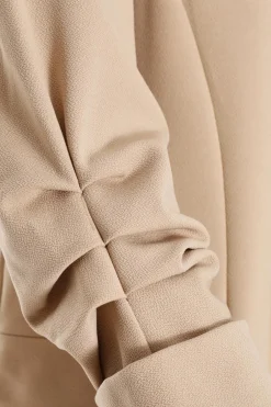 Quiz Petite Ruched Sleeve Blazer Stone Clearance
