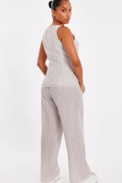 Quiz Petite Stone Striped Wide Leg Trousers Best