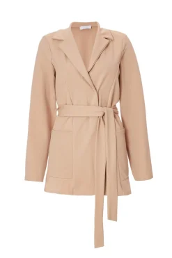 Quiz Petite Tie Waist Blazer Stone Clearance