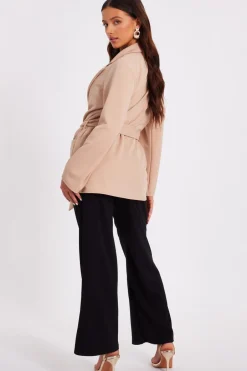 Quiz Petite Tie Waist Blazer Stone Clearance