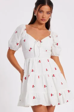 Quiz Petite White Cherry Print Skater Dress Best
