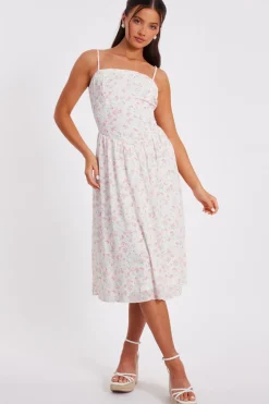 Quiz Petite White Floral Print Midi Dress