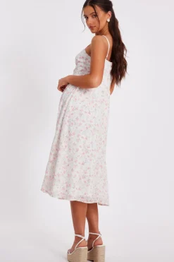 Quiz Petite White Floral Print Midi Dress