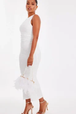 Quiz Petite White Jacquard Midaxi Dress New