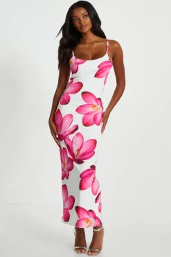 Quiz Pink Bold Floral Print Bodycon Maxi Dress Best