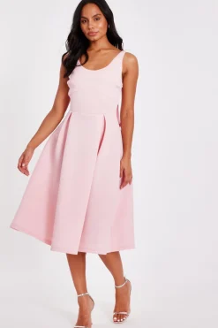 Quiz Bow Back Midi Dress Pink Outlet