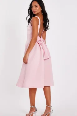Quiz Bow Back Midi Dress Pink Outlet