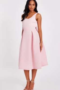 Quiz Bow Back Midi Dress Pink Outlet