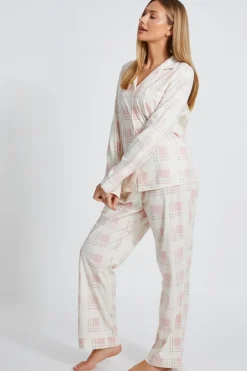 Quiz Pink Checked Long Pyjama Set Clearance