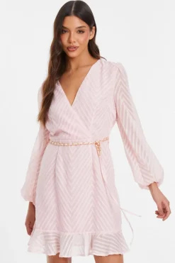 Quiz Pink Chevron Skater Mini Dress Light Pink Sale