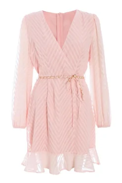 Quiz Pink Chevron Skater Mini Dress Light Pink Sale