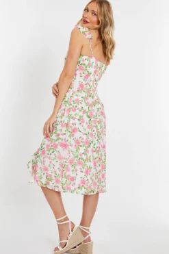 Quiz Pink Chiffon Floral Ruffle Wrap Midi Dress Outlet