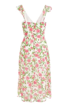 Quiz Pink Chiffon Floral Ruffle Wrap Midi Dress Outlet