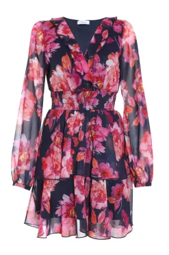 Quiz Pink Chiffon Floral Tiered Skater Mini Dress New