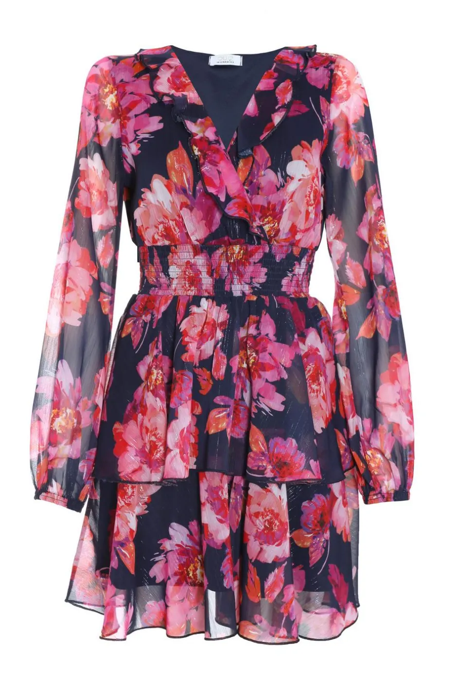 Quiz Pink Chiffon Floral Tiered Skater Mini Dress New