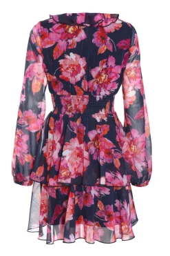 Quiz Pink Chiffon Floral Tiered Skater Mini Dress New