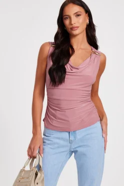 Quiz Cowl Neck Top Pink Sale