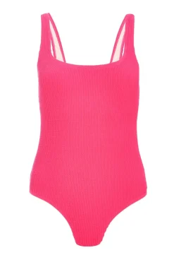 Quiz Pink Crinkle Scoop Neck Swimsuit Outlet