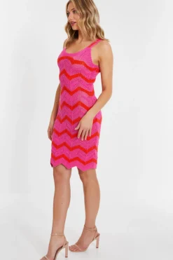 Quiz Pink Crochet Midi Dress Outlet