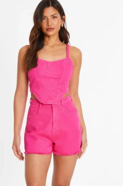 Quiz Pink Denim Diamante Corset Top Best