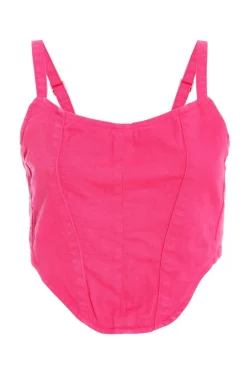 Quiz Pink Denim Diamante Corset Top Best