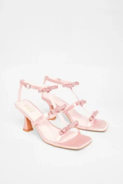 Quiz Diamante Bow Heels Pink Outlet