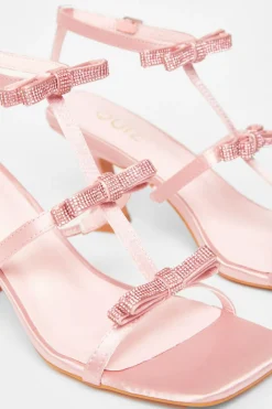 Quiz Diamante Bow Heels Pink Outlet