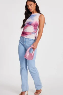 Quiz Pink Diamante Marble Print Top