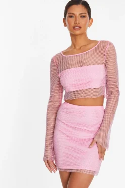 Quiz Pink Diamante Mesh Mini Skirt Clearance
