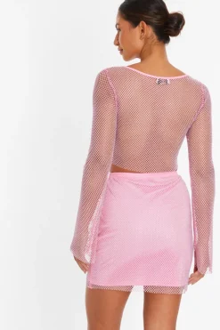 Quiz Pink Diamante Mesh Mini Skirt Clearance
