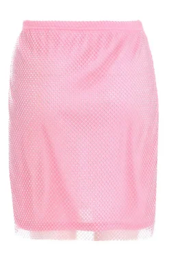 Quiz Pink Diamante Mesh Mini Skirt Clearance