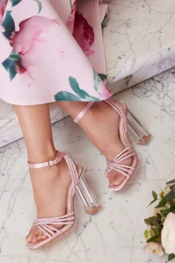 Quiz Pink Diamante Strap Heeled Sandals Discount