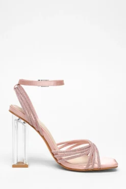 Quiz Pink Diamante Strap Heeled Sandals Discount