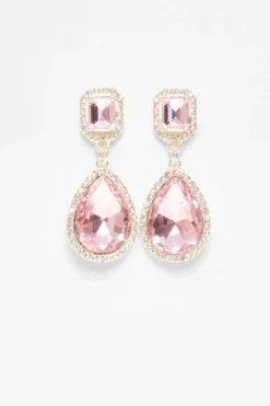Quiz Diamante Tear Drop Earrings Pink Sale