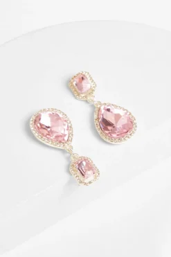 Quiz Diamante Tear Drop Earrings Pink Sale