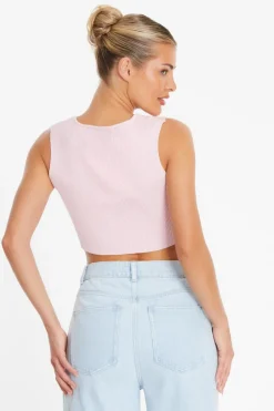 Quiz Pink Diamante Trim Crop Top