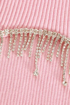 Quiz Pink Diamante Trim Crop Top