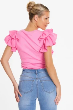 Quiz Pink Double Frill Sleeve Top New