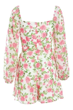 Quiz Pink Floral Chiffon Playsuit Clearance