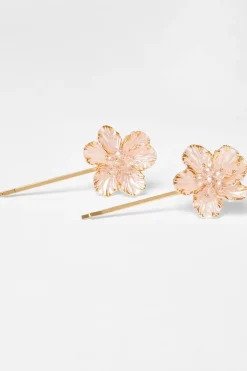 Quiz Floral Hair Slides Pink Clearance