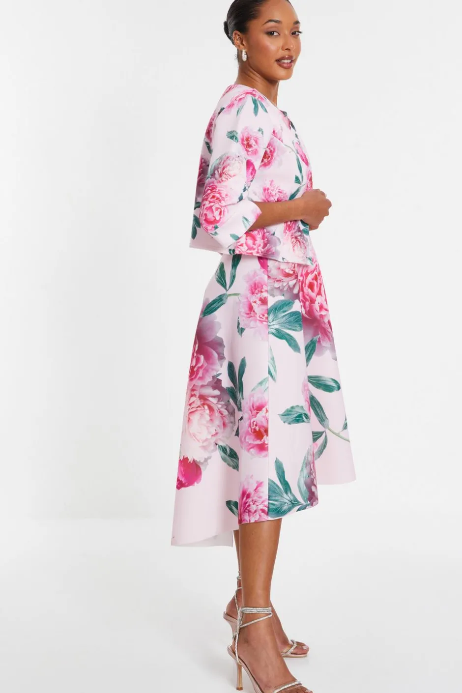 Quiz Pink Floral Split Sleeve Crop Jacket Outlet