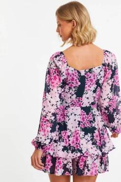 Quiz Pink Floral Tiered Playsuit Outlet